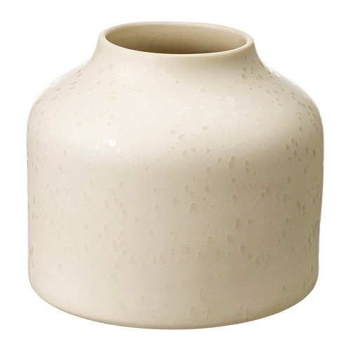 Jarrón BLODBJÖRK: beige claro, gres moteado, forma redondeada, amplia apertura, diseño elegante.
