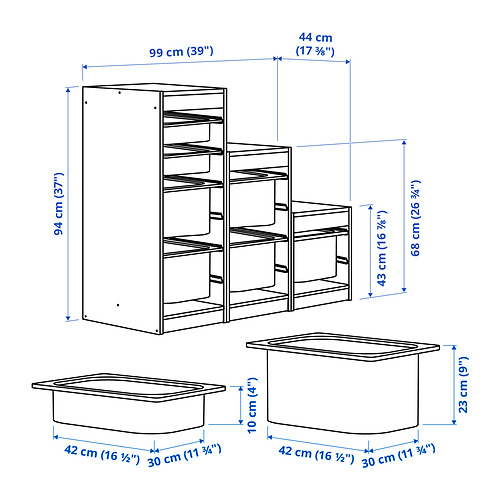 Measurement Illustration - TROFAST storage combination with boxes