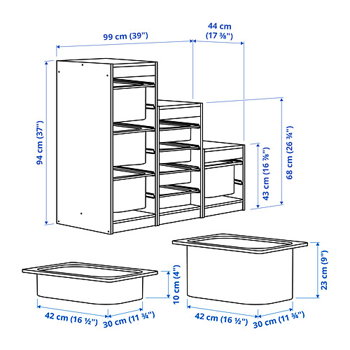 Measurement Illustration - TROFAST storage combination with boxes