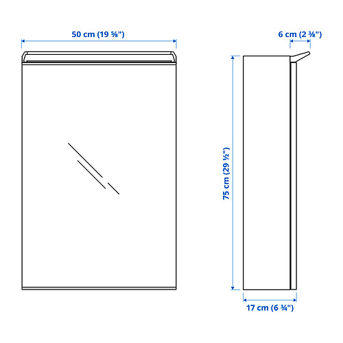 Measurement Illustration - TREASJÖN mirror cabinet with 1 door & integrated light,