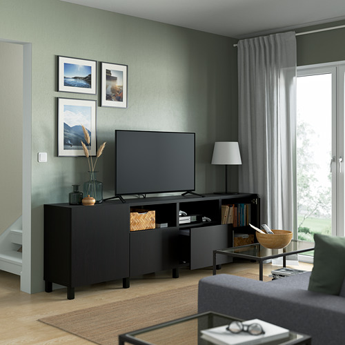 BESTÅ, TV bench with drawer runner, soft-closing. 2 of 8 open dialog