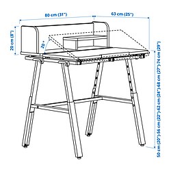 Ilustración de medidas - PIPLÄRKA escritorio