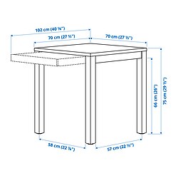 Ilustración de medidas - IKEA PS 2026 mesa y 2 sillas