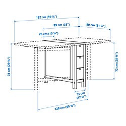 Measurement Illustration - NORDEN/LISABO drop leaf table and 4 chairs