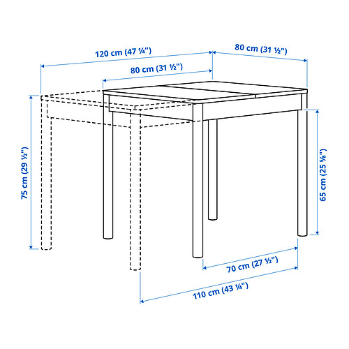Measurement Illustration - TONSTAD table and 2 chairs