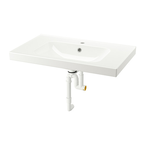 IKEA ORRSJÖN lavabo de cerámica blanca, rectangular, monosalta, diseño minimalista.