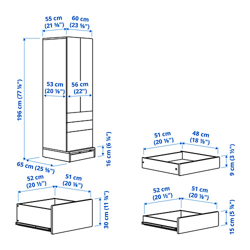 Measurement Illustration - SMÅSTAD/UPPFÖRA wardrobe