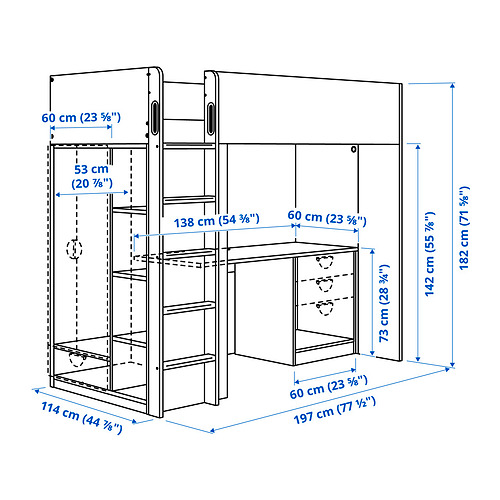 SMÅSTAD, loft bed frame, desk and storage. 2 of 2 open dialog