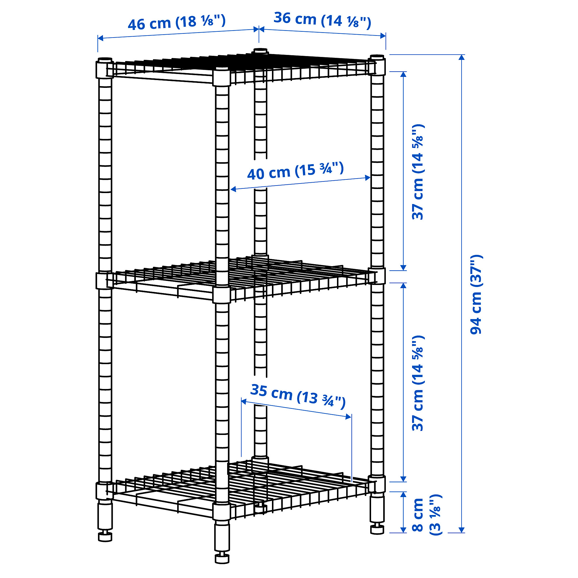 Measurement Illustration - OMAR indoor shelf unit