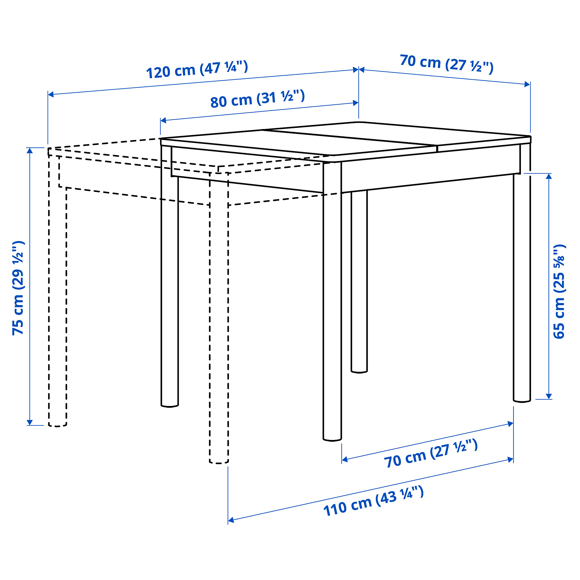 Measurement Illustration - TONSTAD extendable dining table
