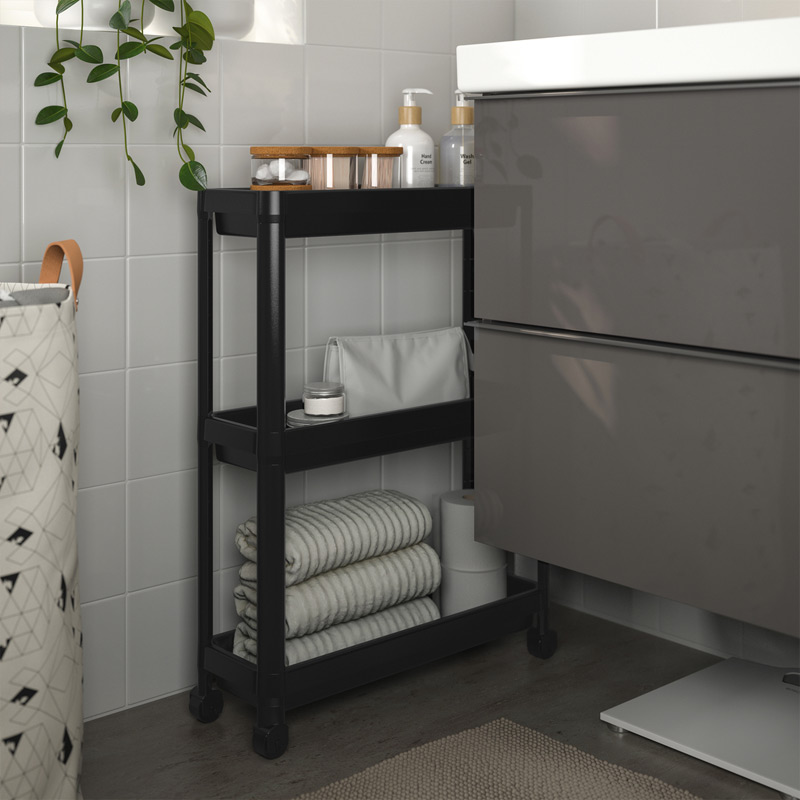 a black bathroom cart
