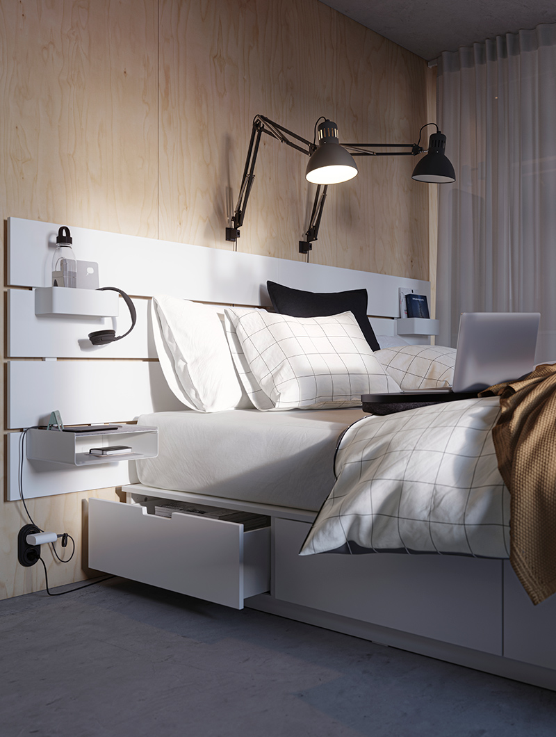 NORDLI Bed with storage and headboard