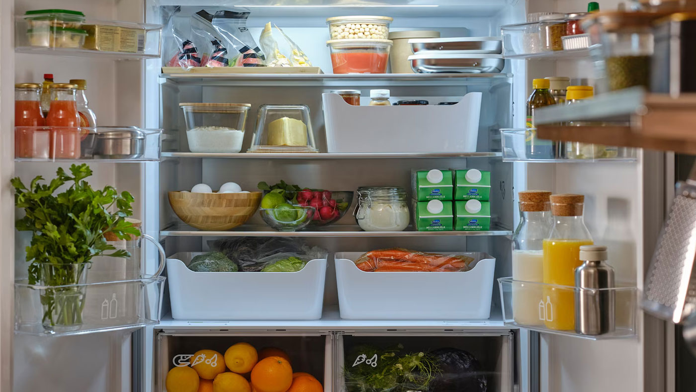 Fridge with space-efficient and organizational boxes