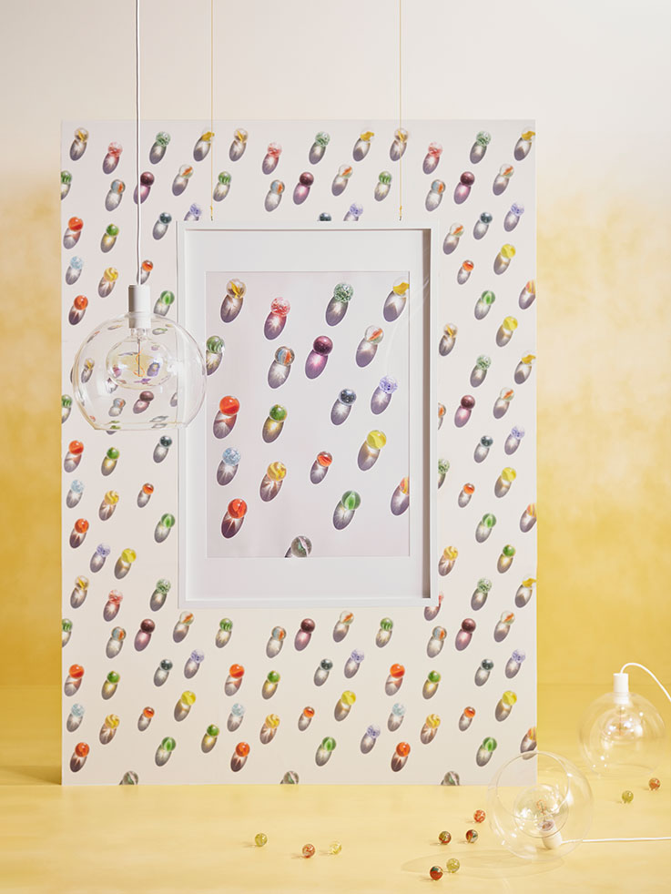 Colorful photo frame, on a yellow background