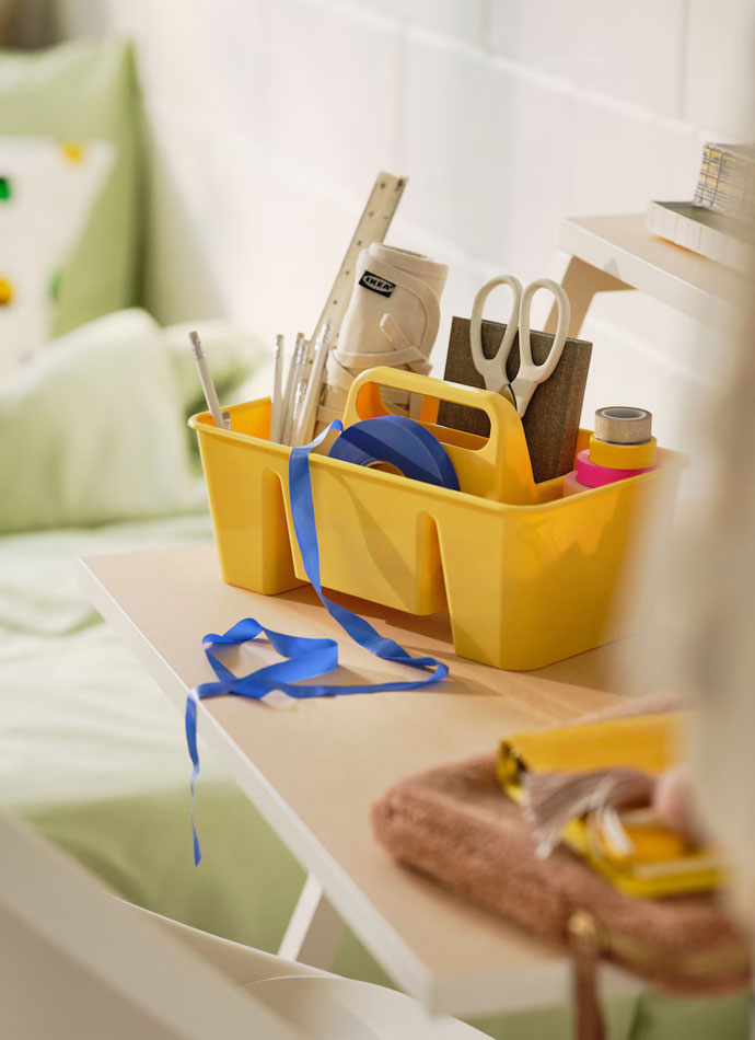 Yellow Desk accessory organizer box in a creative and contidian environment