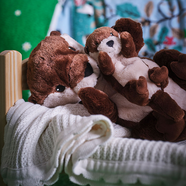 Soft toy, set of 2, otter with baby/brown beige.