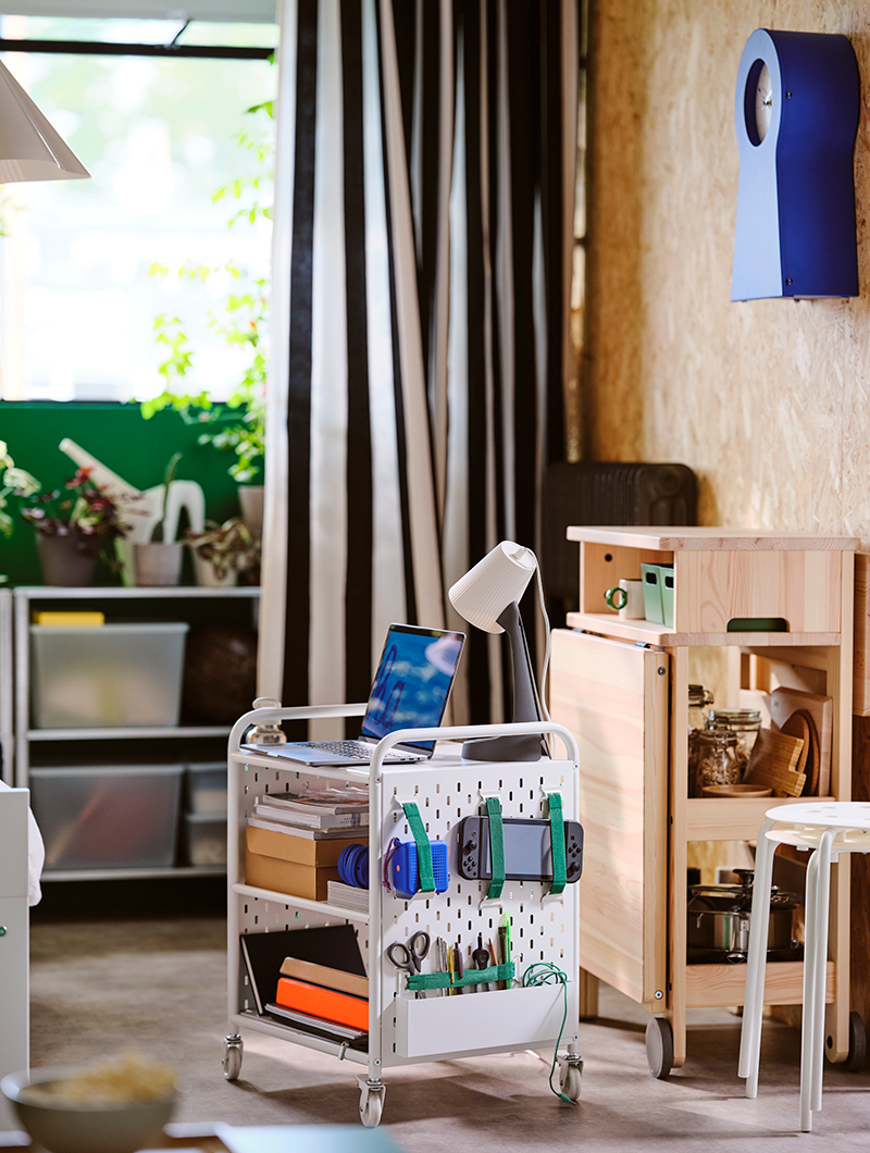 BRANNBOLL shelving unit on wheels in a Scandinavian-style room