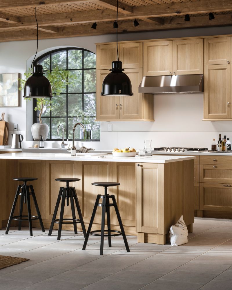 Rustic kitchen with SEKTION cabinets, VEDHAMN doors, HAVSEN sink and SKURUP lighting.
