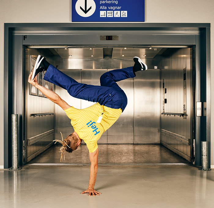 A dancing IKEA employee
