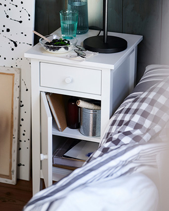 This is the IKEA GULLABERG bedside table with one drawer and a door, in white.