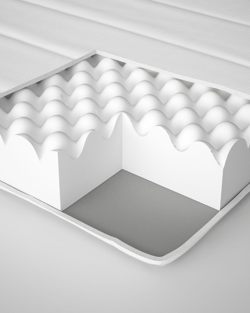 Comfort-focused bedroom with ÅSVANG foam mattress, featuring sculpted comfort zones for support and pressure relief.