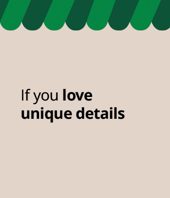 Text reading "If you love unique details" with a green top border on light background.