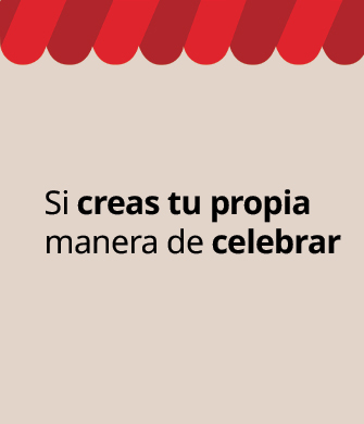 Texto "Si creas tu propia manera de celebrar" con cenefa roja superior sobre fondo claro.