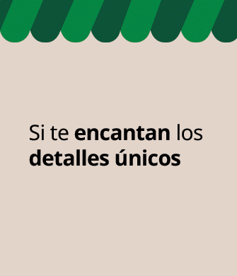 Texto "Si te encantan los detalles únicos" con cenefa verde superior sobre fondo claro.