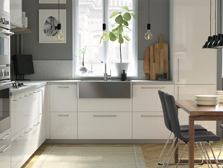A modern and bright kitchen with wooden details 