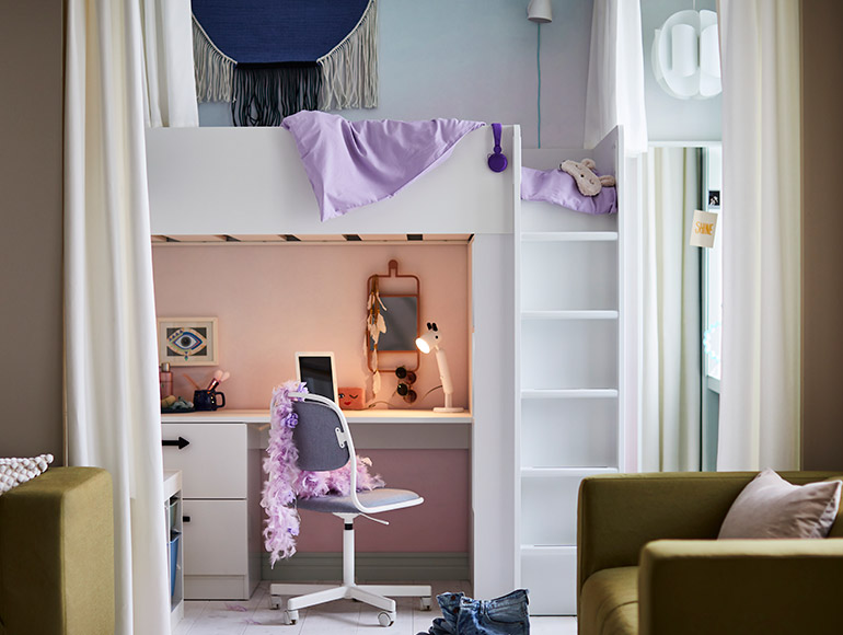 A unique modern tween bedroom in a nook