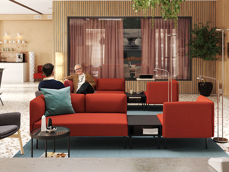 Un vestíbulo y una sala de reuniones de estilo moderno y sencillo que transmite buena energía